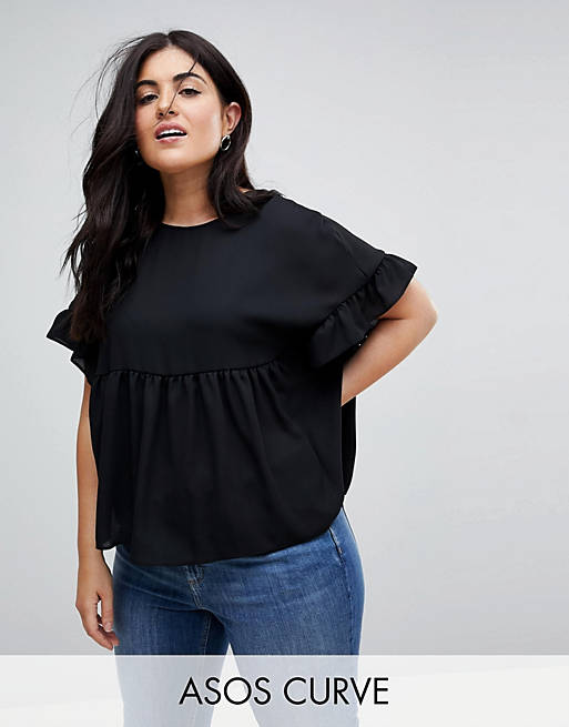 ASOS CURVE Smock Top with Ruffle Sleeve