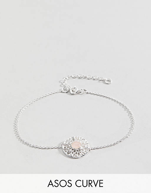 ASOS CURVE Sterling Silver Faux Rose Quartz Fine Chain Bracelet