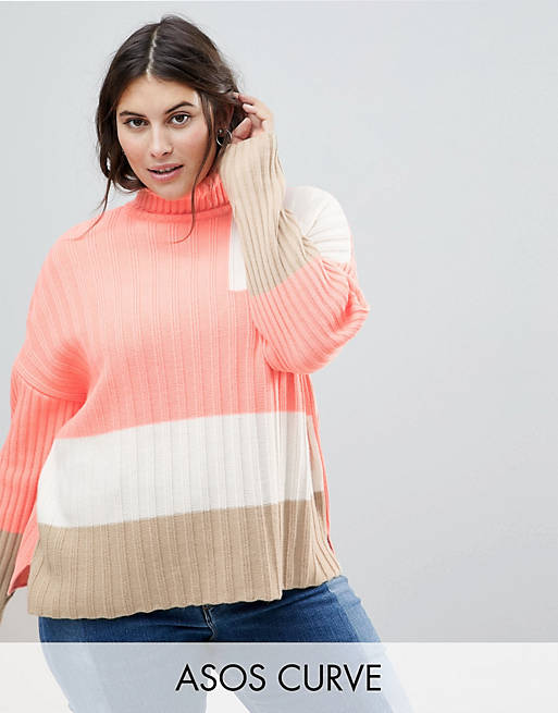 ASOS CURVE Sweater in Rib and Blocked Pattern