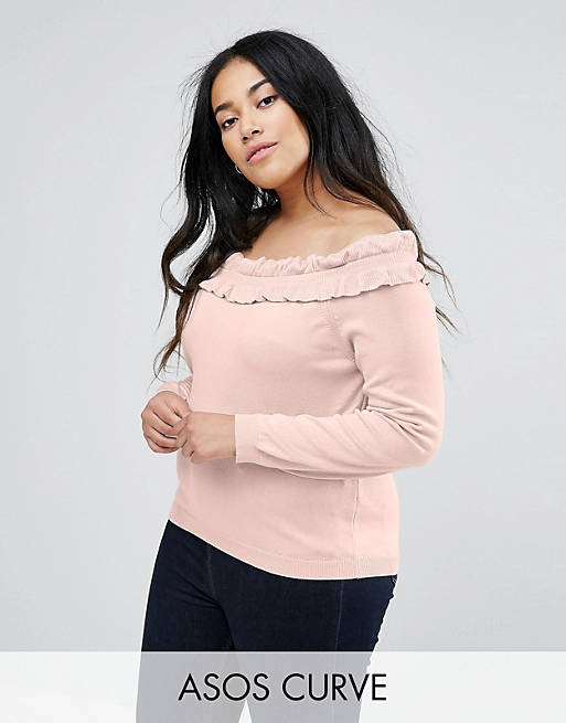 ASOS CURVE Sweater with Ruffle Off Shoulder