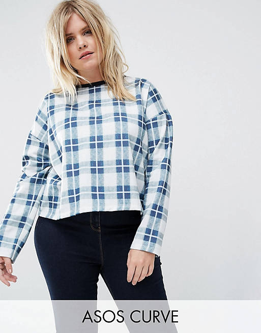 ASOS CURVE Sweatshirt In Check Print & Boxy Fit