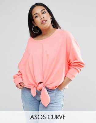 ASOS CURVE Sweatshirt with Knot Front in Washed Neon