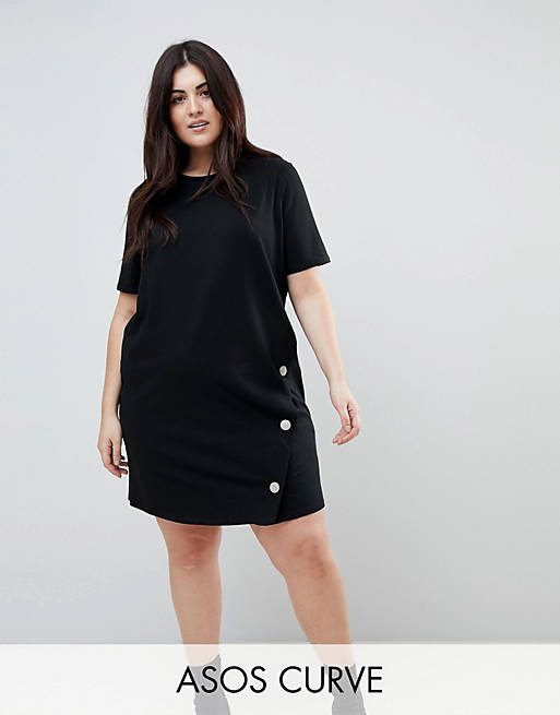 ASOS CURVE T-Shirt Mini Dress With Popper Detail