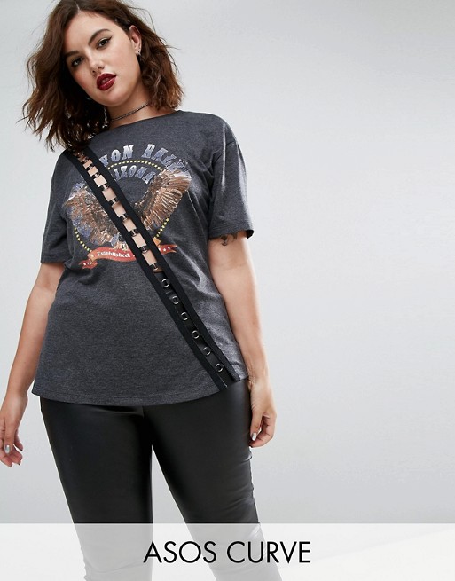 ASOS CURVE T-Shirt with Biker Print & Trim