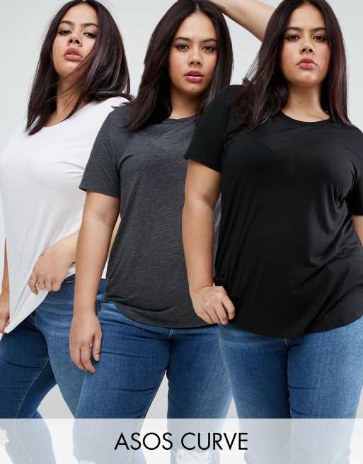 ASOS CURVE The Ultimate T-Shirt with Curved Hem 3 Pack Save 15%