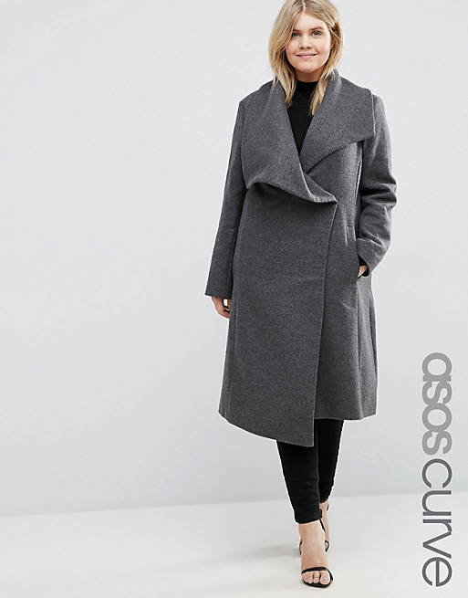 ASOS CURVE Waterfall Trapeze Coat in Wool Blend