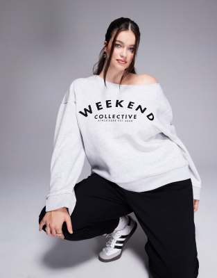 ASOS Curve - Weekend Collective - Locker geschnittenes, schulterfreies Sweatshirt in Eisgrau meliert