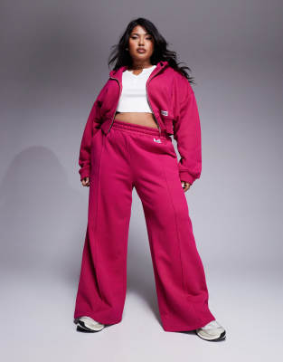 ASOS Curve - Weekend Collective - Schwere Jogginghose in Burgunderrosa mit geradem Schnitt und Biesen, Kombiteil-Rot