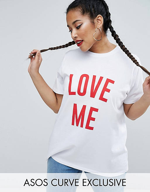 ASOS CURVE – Wendbares T-Shirt mit „Love Me” und „Love Me Not”-Print