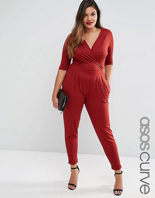 ASOS CURVE Wrap Jumpsuit with 3/4 Sleeve