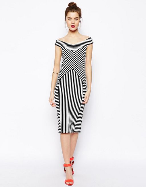 ASOS DESIGN | ASOS Cutabout Stripe Bardot Bodycon Dress