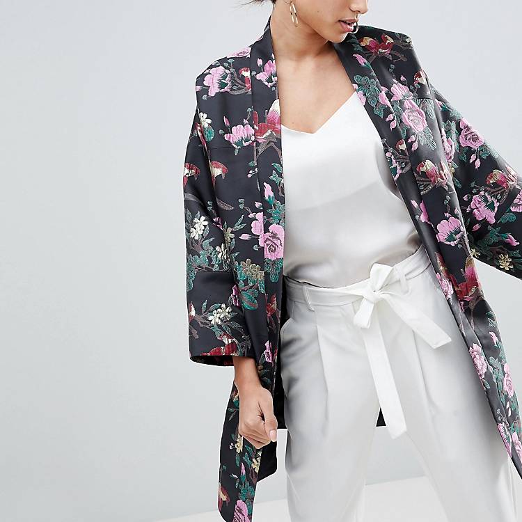 overtro aften Forvirret ASOS Dark Floral Jacquard Kimono Jacket | ASOS