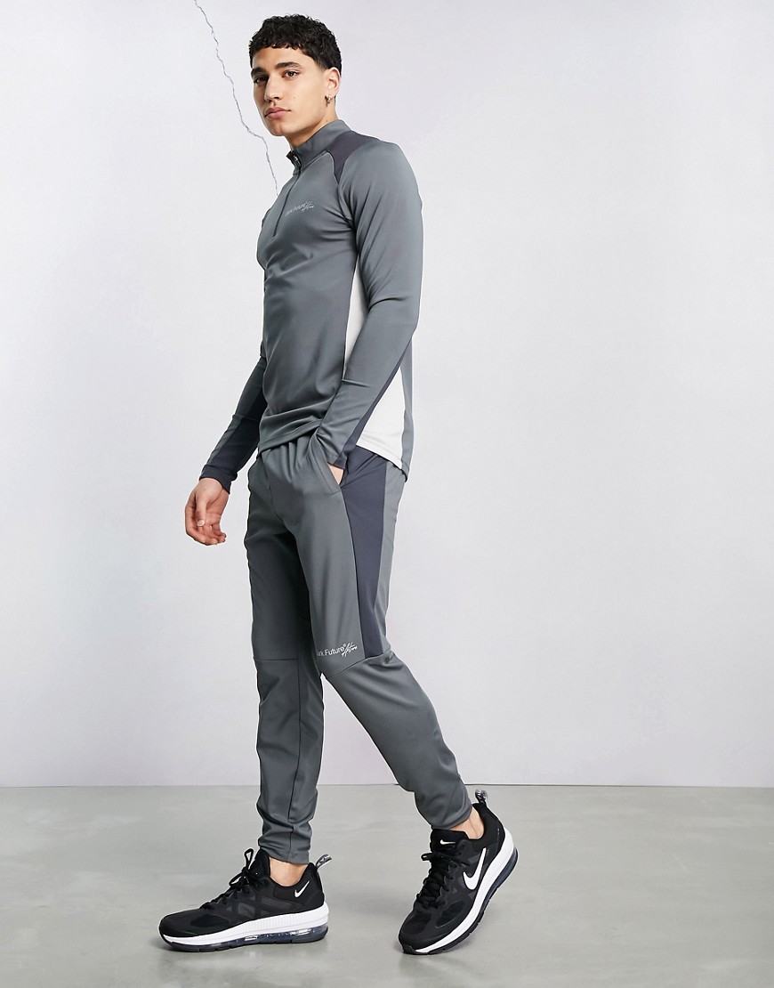 ASOS Dark Future Active training sweatpants with contrast panels in skinny fit-Gray