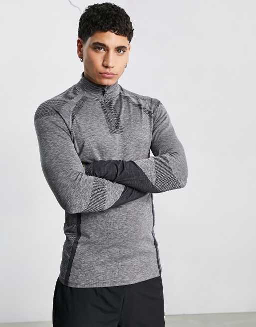 ASOS Dark Future - Active - Tætsiddende trænings-overdel med lange ærmer og 1/4 lynlås i sømløst strik