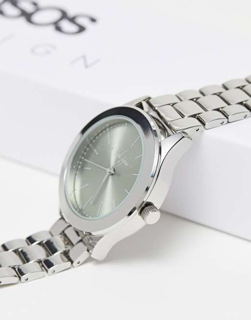ASOS Dark Future - Armbandhorloge in zilver met saliegroene wijzerplaat, 3 van 4