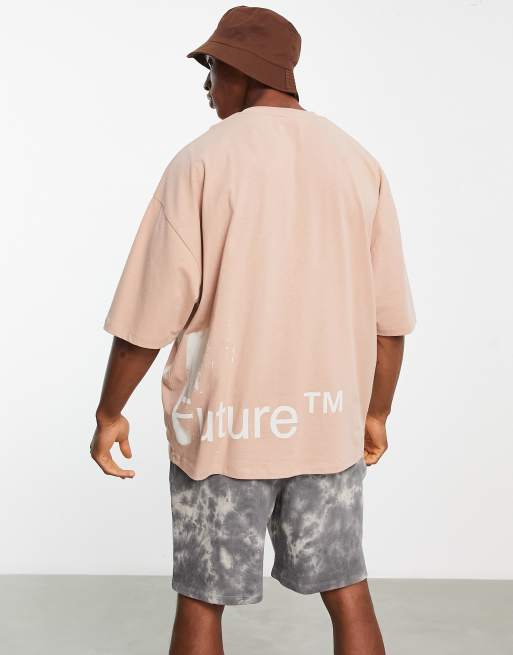 ASOS – Dark Future – Beige t-shirt i oversize med överlappande sömmar och logga, 2 av 4