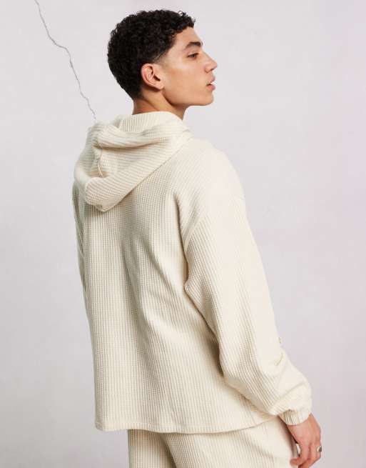 ASOS Dark Future – Beige, våfflad huvtröja i oversize med broderad logga, del av set, 3 av 4