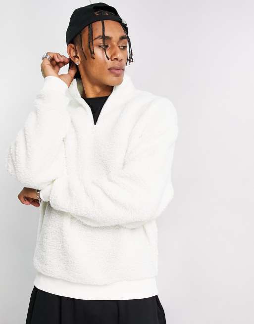 ASOS Dark Future – Benvit tröja i teddy och oversized med ståkrage och dragkedja vid halsen, 3 av 4