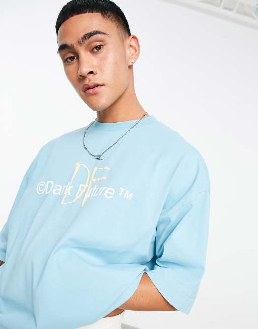 ASOS Dark Future – Blå t-shirt i oversize med grafiskt tryck och logga