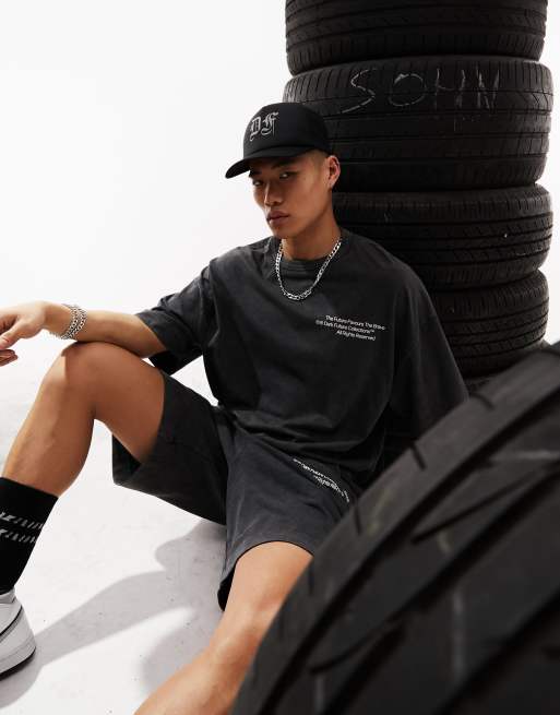 ASOS Dark Future – Bleksvart t-shirt i oversize med Brave-logga, del av set, 3 av 4