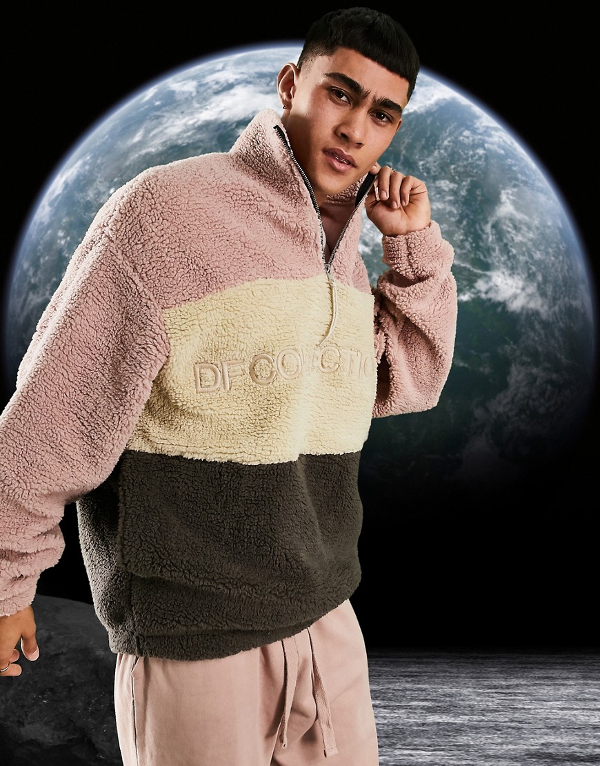 ASOS – Dark Future – Blockfärgad sweatshirt i teddy och oversize-Flerfärgad