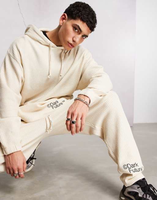 ASOS Dark Future – Bluza oversize z kapturem, z materiału o teksturze wafla w neutralnym kolorze z haftowanym logo – część zestawu