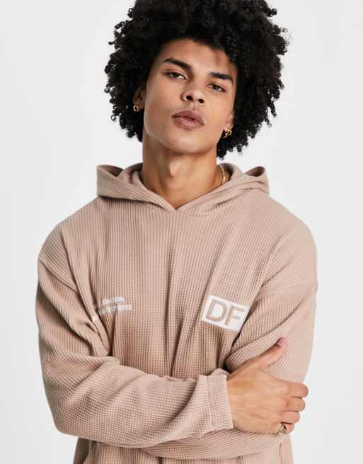 ASOS Dark Future – Bluza oversize z kapturem z materiału o waflowej fakturze w neutralnym kolorze z wyhaftowanymi logo, część zestawu