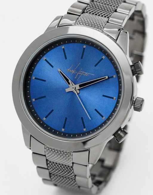 ASOS Dark Future bracelet watch with deep blue face in black ASOS