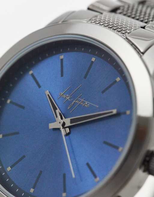 ASOS Dark Future bracelet watch with deep blue face in black , 2 of 4