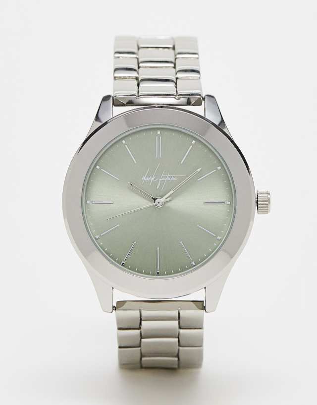 ASOS Dark Future bracelet watch with sage green face in silver