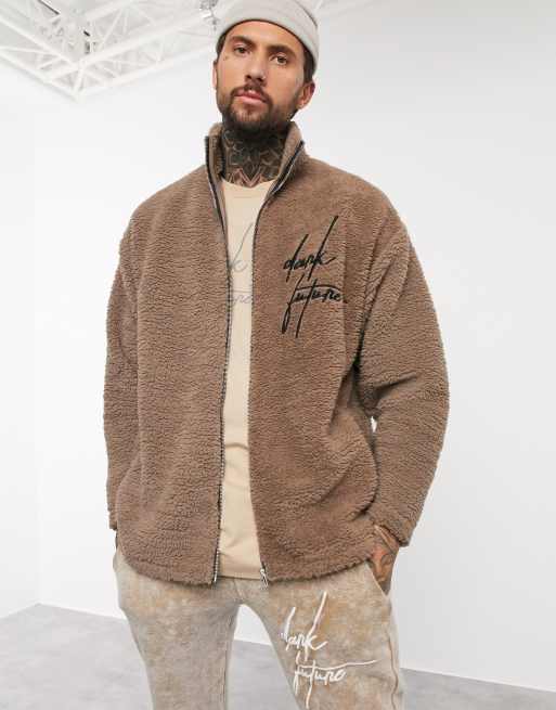ASOS – Dark Future – Broderad träningstopp i teddymaterial med oversize-passform