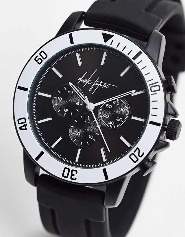 ASOS Dark Future chunky face watch with monochrome face in black and white