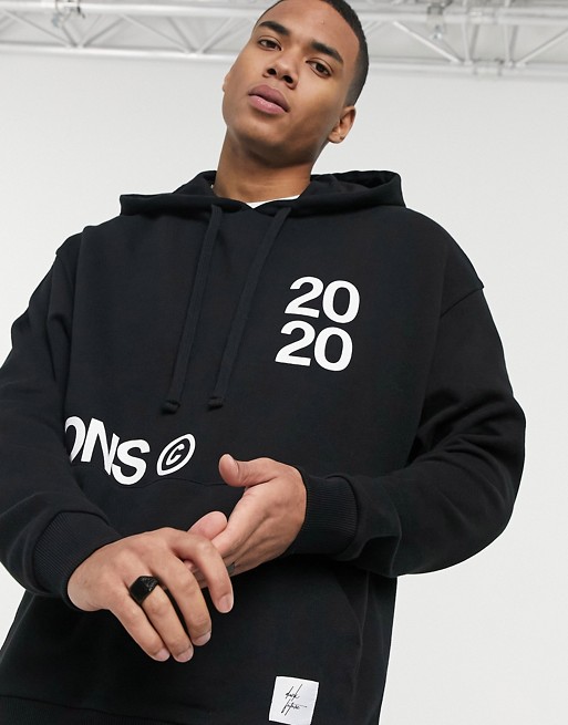ASOS Dark Future co-ord oversized hoodie in black with multi-placement print