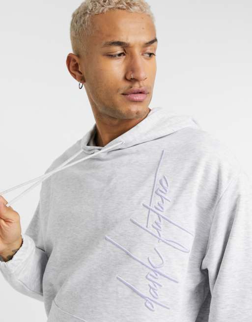 Asos Dark Future Co Ord Oversized Hoodie In White Marle With Lilac