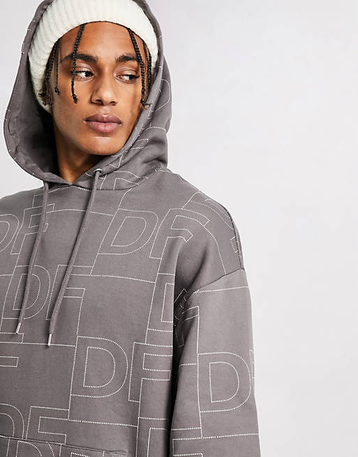 ASOS Dark Future co-ord oversized hoodie with all over logo print in ...