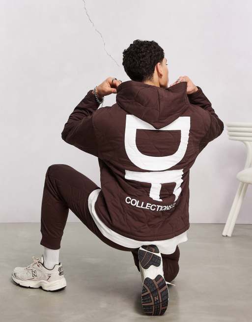 ASOS Dark Future co-ord oversized hoodie with onion quilting and large back logo print in brown