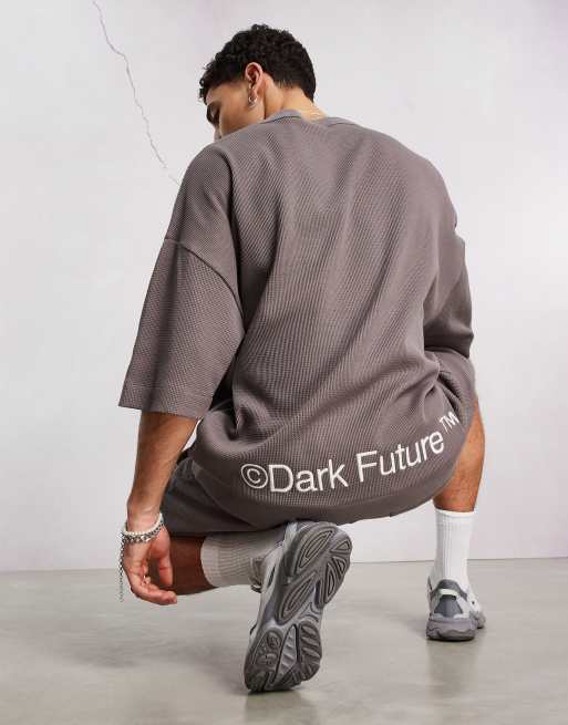 Asos Dark Future Co Ord Oversized Short Sleeve Sweatshirt In Waffle