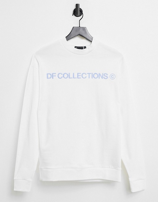 ASOS Dark Future co-ord oversized sweatshirt in reverse fleece with embroidered logo in white