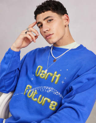 ASOS Dark Future co-ord oversized sweatshirt with bubble logo graphic print in bright blue - ASOS Price Checker
