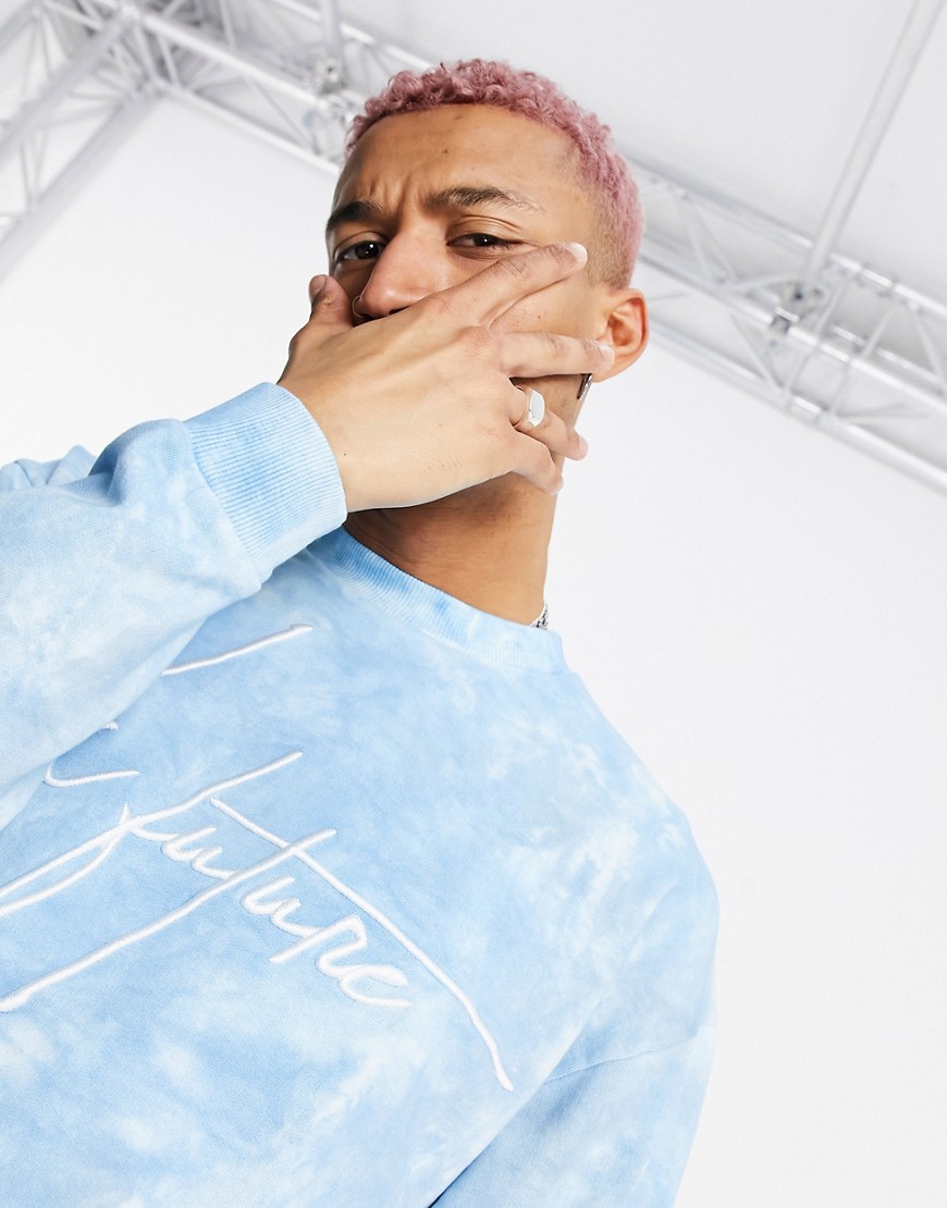 ASOS Dark Future co-ord oversized sweatshirt with chest logo in washed blue