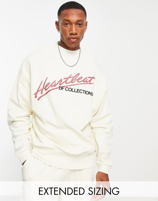 ASOS Dark Future co-ord oversized sweatshirt with front and back graphic prints and wide hem rib in ecru
