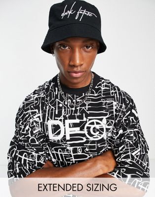 ASOS Dark Future co-ord oversized t-shirt with all over logo graphic print in black