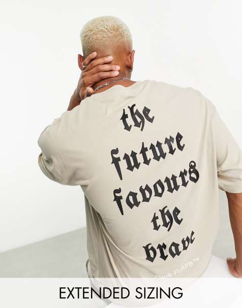 ASOS Dark Future co-ord oversized t-shirt with gothic back graphic in beige - view 1