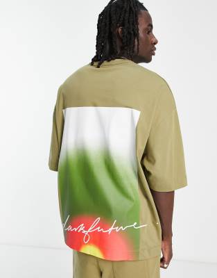 ASOS Dark Future co-ord oversized t-shirt with large back graphic and logo print in khaki green - ASOS Price Checker