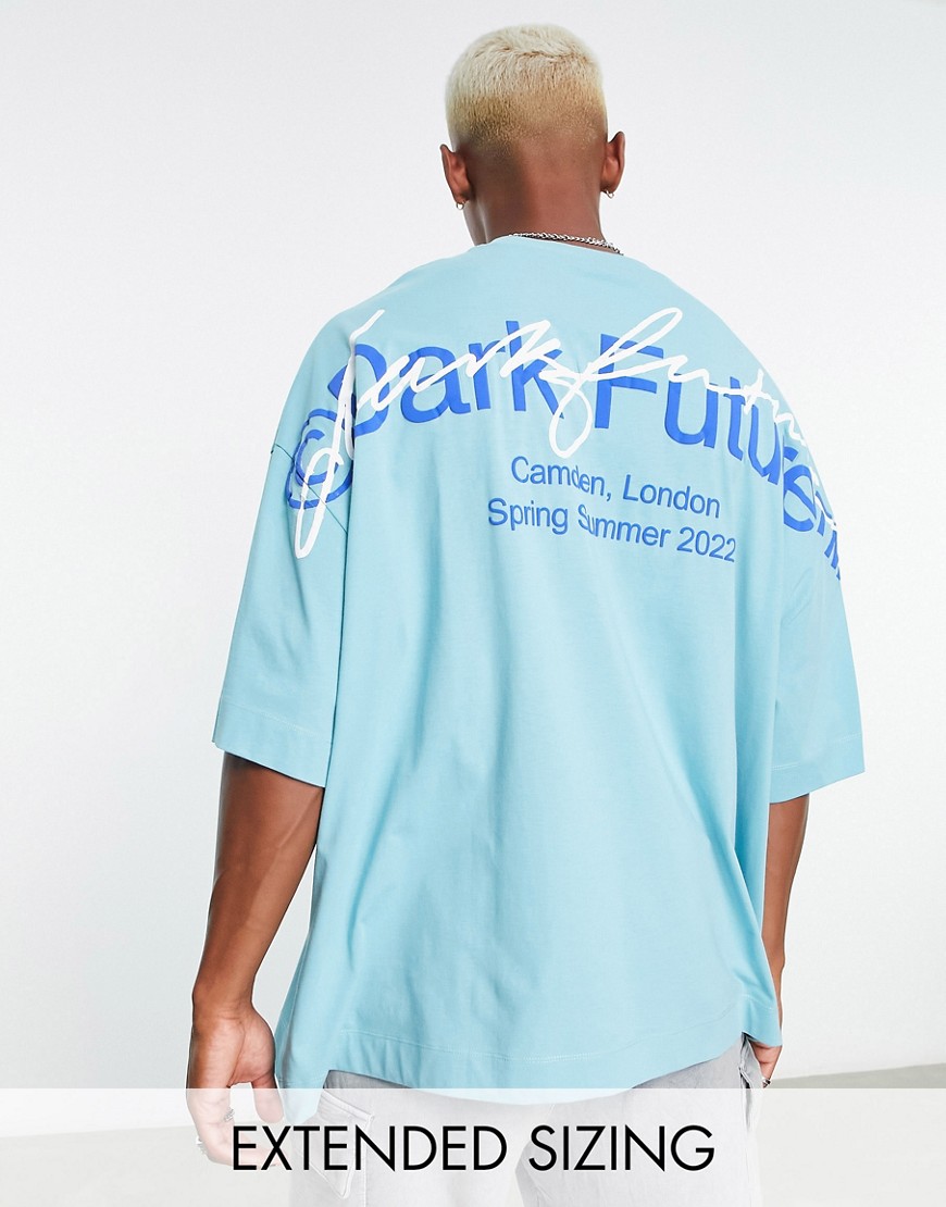 ASOS Dark Future co-ord oversized t-shirt with large shoulder layered logo print in bright blue