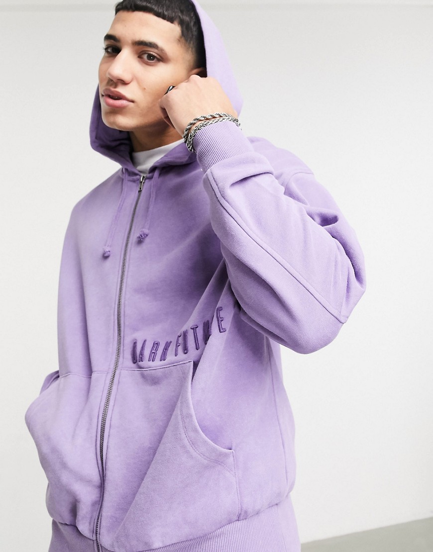 ASOS Dark Future co-ord oversized zip up hoodie in purple wash