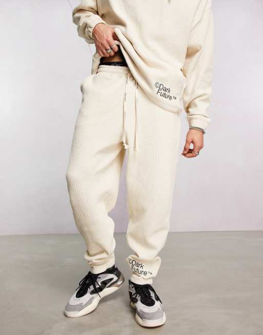 Asos Dark Future Co Ord Relaxed Jogger In Waffle With Logo Embroidery