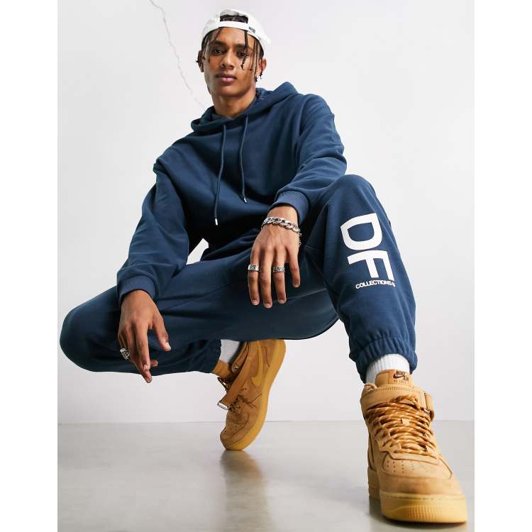 ASOS Dark Future co-ord relaxed joggers in polar fleece in navy