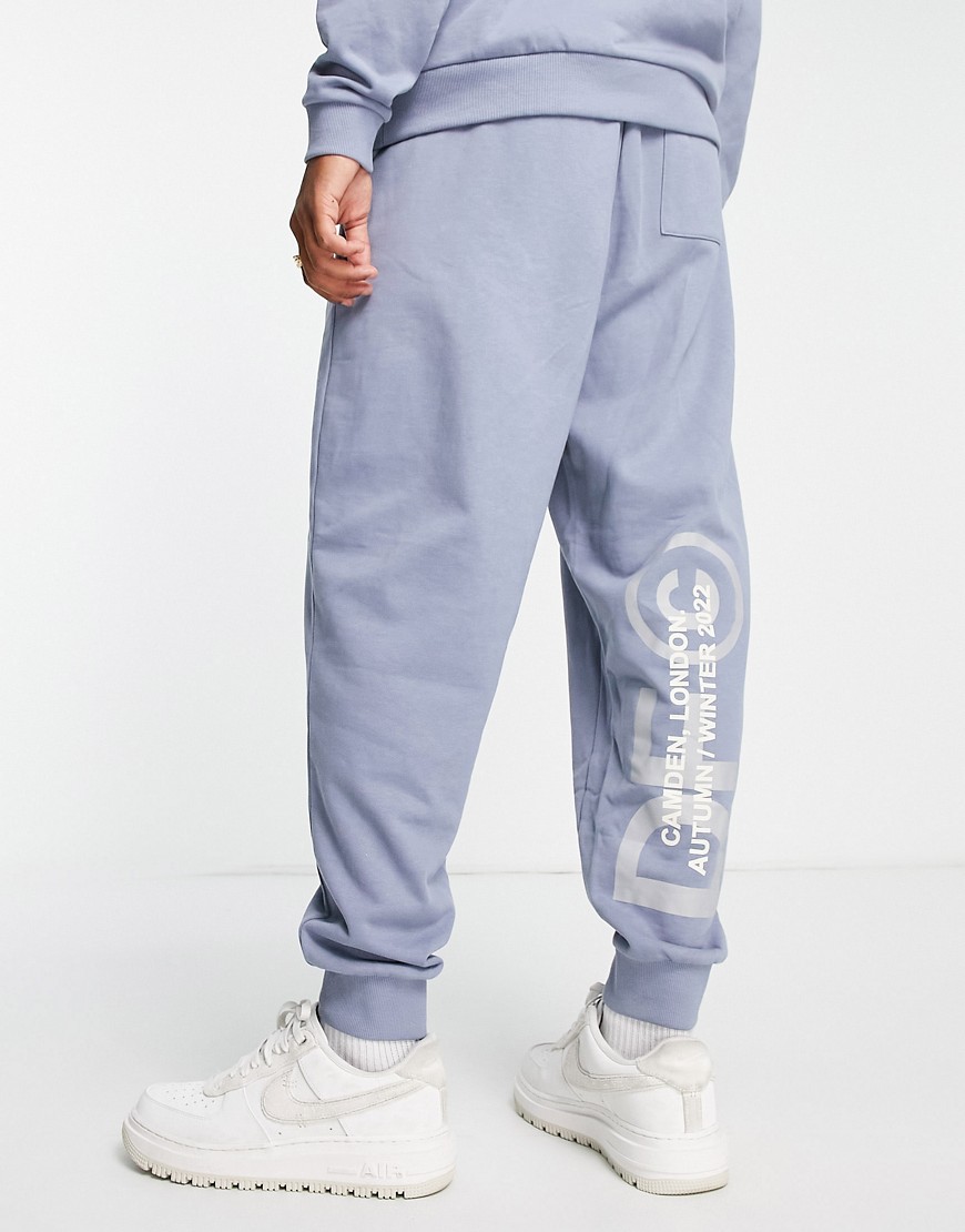 ASOS Dark Future co-ord relaxed joggers with logo print in slate blue