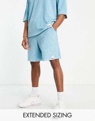 ASOS Dark Future co-ord relaxed shorts in towelling with logo woven tab in bright blue